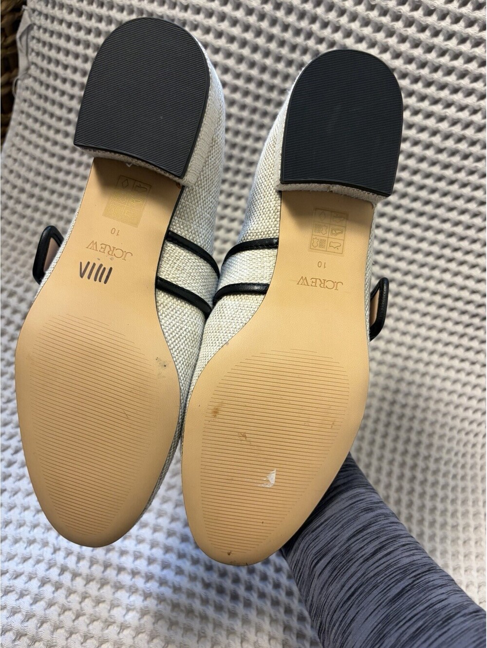 J. Crew Teagan Mary Jane In Beige Spanish Canvas Black Leather Trim Size 10 $168 - Picture 3 of 9